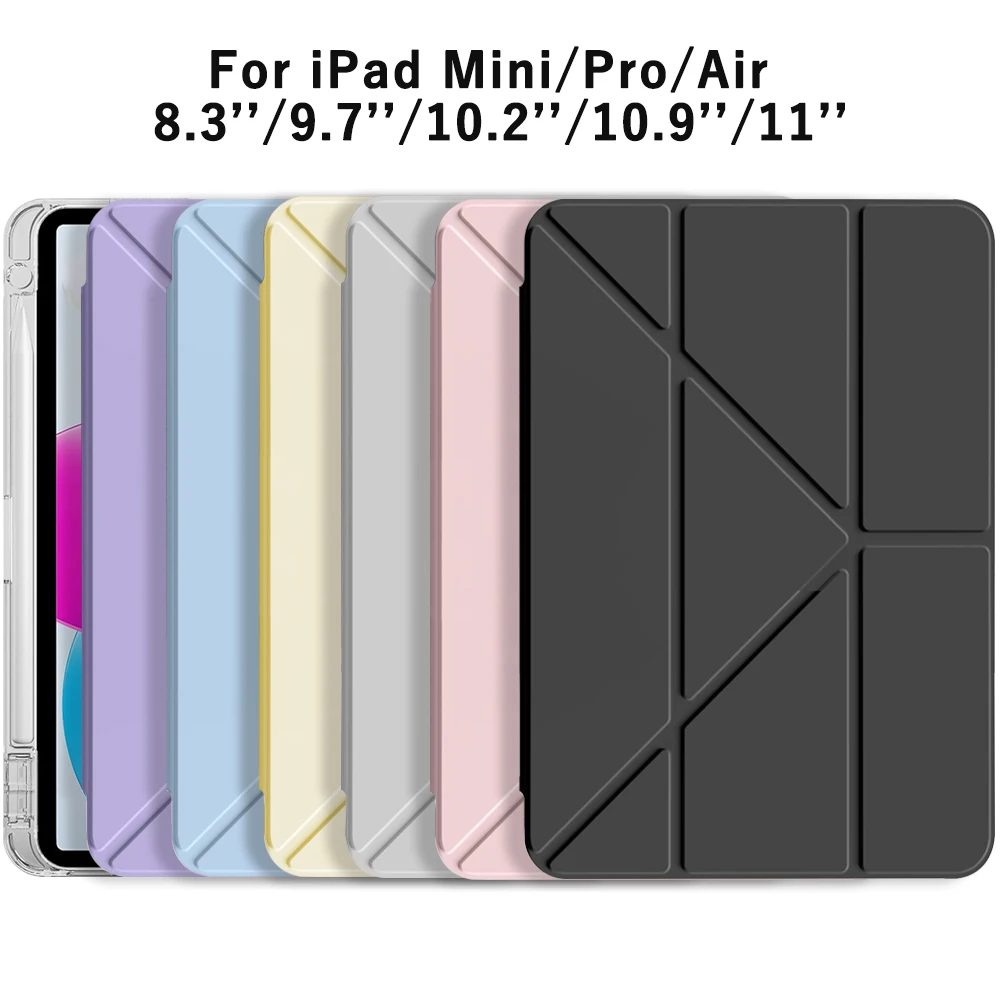3+Y-Fold Flip Clear Cover für iPad 10. 11. Generation 2025 7/8/9 10.2'' Start Case für Air 4 5 6 7 11 für Air 2 9.7 Pro 11 Mini 6 7
