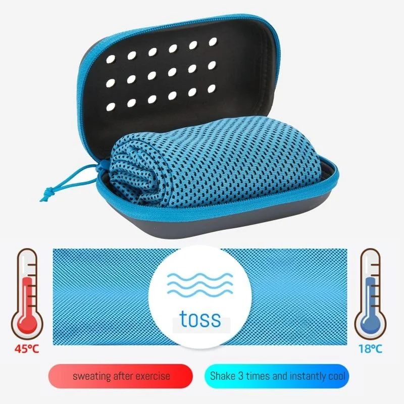 Schnell trocknendes, kühlendes Handtuch, weich, atmungsaktiv, kühle Schweißabsorption, kaltes Handtuch mit Aufbewahrungsbox, Sport, Laufen, Yoga, Fitnessstudio, Club