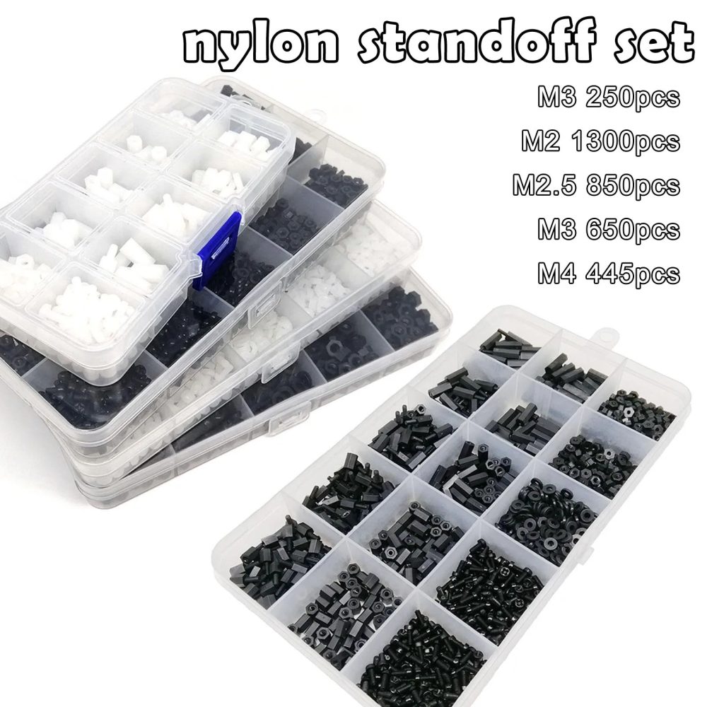 1 Box Kunststoff Nylon Sechskant Sechskant Abstandshalter Säule Abstandshalter Schraube Mutter Unterlegscheibe Kit Set für PCB Motherboard M2 M2,5 M3 M4 Schwarz Weiß