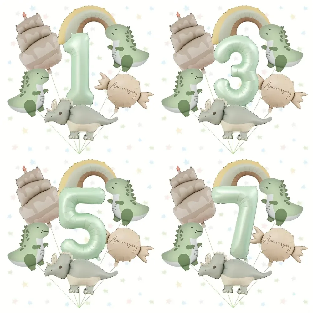 8 Stück Retro Matte Farbige Dinosaurier-Kuchen-Bonbon-Regenbogen-Folienballons, Happy Birthday Party Deko Hintergrund Foto-Requisiten
