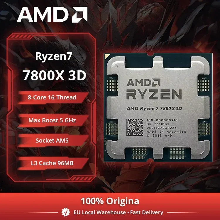 AMD Ryzen 7 7800X3D Gaming-Prozessor, 8-Kern 96MB 3D V-Cache, Sockel AM5, 5,0GHz, Lüfter nicht enthalten