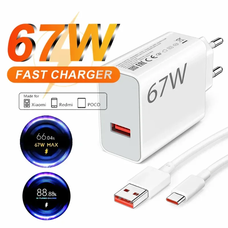 67W 6A Turbo Schnelles USB-Ladegerät für Xiaomi 12 13 14 15 17 Pro Redmi Note 11 12 13 14 Pro POCO X5 X6 X7 Typ C Schnellladekabel