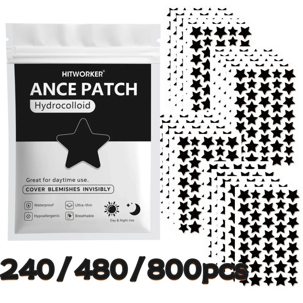 Großpackung Schwarze Sternförmige Hydrokolloid-Pickelpatches 240/480/800 Stück Natürliches Teebaumöl Akne-Aufkleber Unsichtbare Hautunreinheiten-Abdeckung