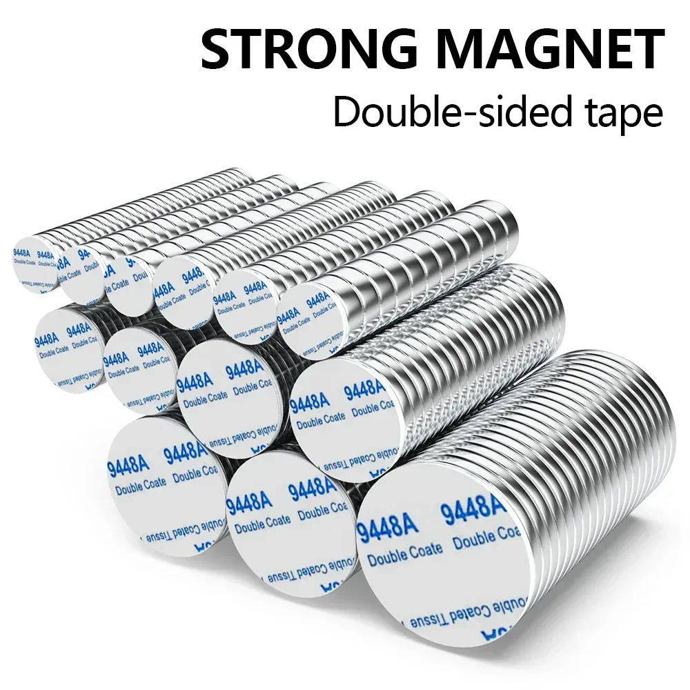 Superstarker Neodym-Magnet mit doppelseitigem Klebeband, runder NdFeB N35-Magnet, starker Permanentmagnet, Kühlschrankmagnet