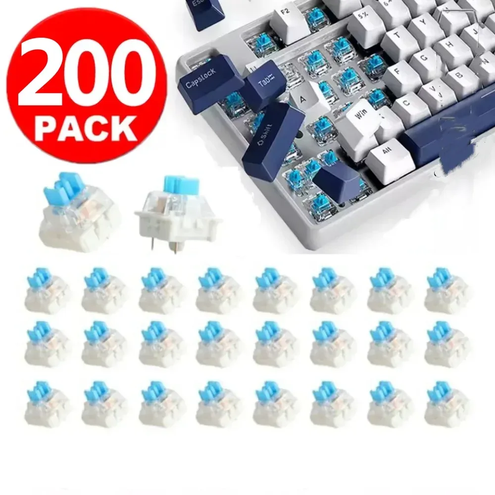 200/10 Stück 3-Pin Ersatz-Mechanischer Tastaturschalter in Blau für DIY-Tastaturen, Klicker-Tasten für LED-Gaming-Tastaturen