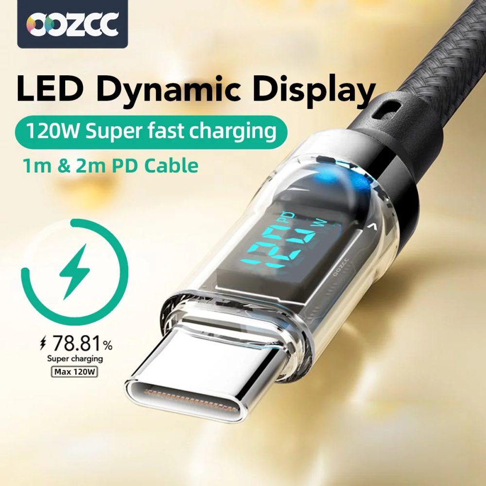 OOZCC LCD-Watt-Displaykabel, max. 120 W, superschnelles Laden, USB-Typ-C-Kabel, Datenübertragung, USB A auf Lightning für IPhone14 Pro