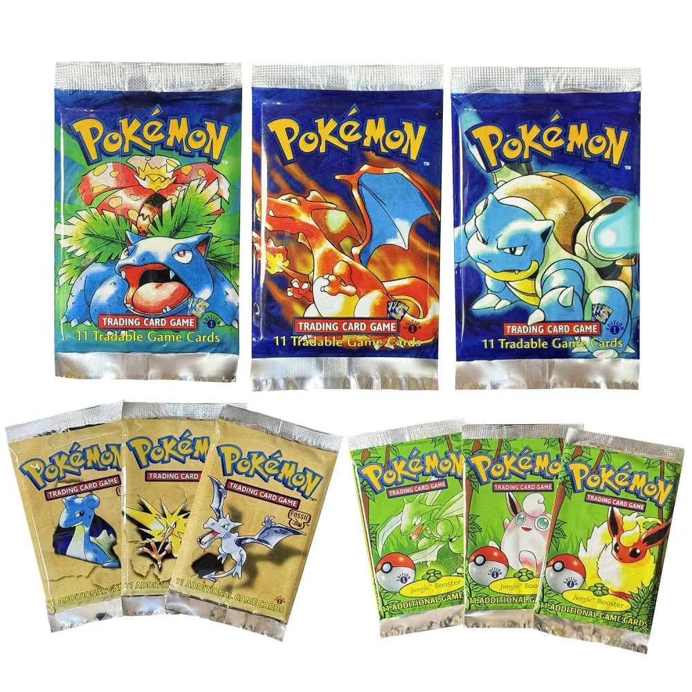 11 Karten/Packung PTCG Booster-Packs Proxy-Karten Dschungel/Fossil/Basis-Set Glurak Schiggy Venusaur PKM Brettspiel Sammelkarten