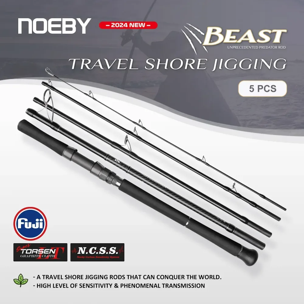 Noeby 5-teilige Beast Travel Shore Jigging Angelrute 2,7m 2,9m 10kg Zugkraft Köder 80g Fuji Set Boarding Spinnruten Angelrute