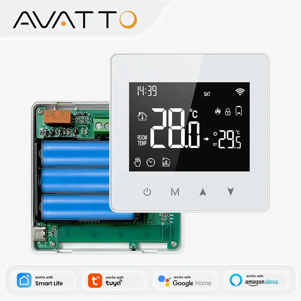 AVATTO WiFi/ZigBee Smart Thermostat, batteriebetriebener Temperaturregler für Wasser- und Gasheizungen, kompatibel mit Tuya, Alexa, Google Home und Alice.