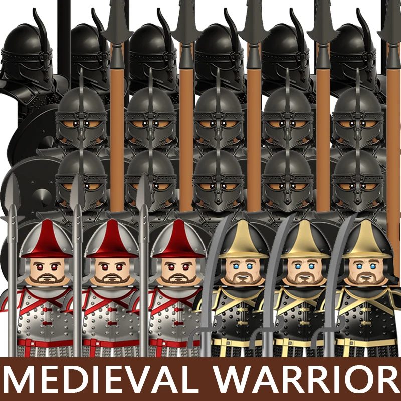 Mittelalterliche Burg-Serie Soldatenfiguren Bausteine Militär Armee Ritter Krieger Spiel Film Speer Zubehör Bausteine Spielzeug Geschenk