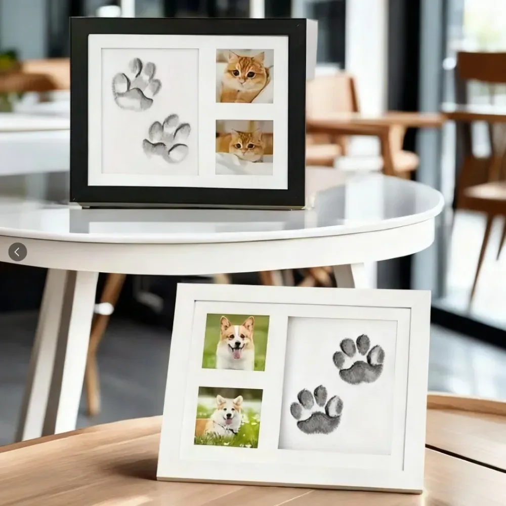 1-teiliges Gedenkset zum Selbermachen mit Pfotenabdruck ? Tonform und Fotorahmen, Souvenir-Set für Hunde und Katzen, perfektes Gedenkgeschenk für Haustiere