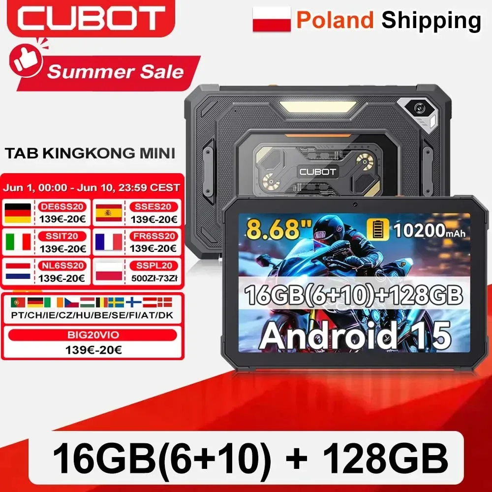 [Versand aus Polen] Cubot Tab KingKong Mini Android 15 Robustes Tablet 16GB(6+10) 128GB 10200mAh 8,68'' 90Hz Campinglicht 48MP
