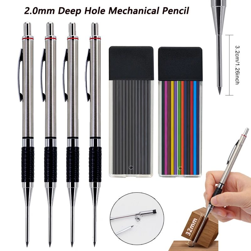 Neuer Druckbleistift für die Holzbearbeitung mit tiefem Loch, 2,0 mm, rutschfest, weiches Set, Griff, automatischer Bleistift, Ingenieur, Zeichenmarkierungswerkzeug