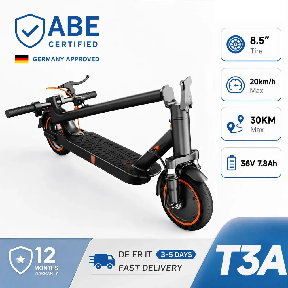 TODIMART T3A ABE 8.5-Zoll-Elektroroller, 36V 7.8Ah Batterie, 20 km/h, Elektroroller für Erwachsene, doppelte Stoßdämpfung vorne und hinten, APP, E Scooter mit straßenzulassung