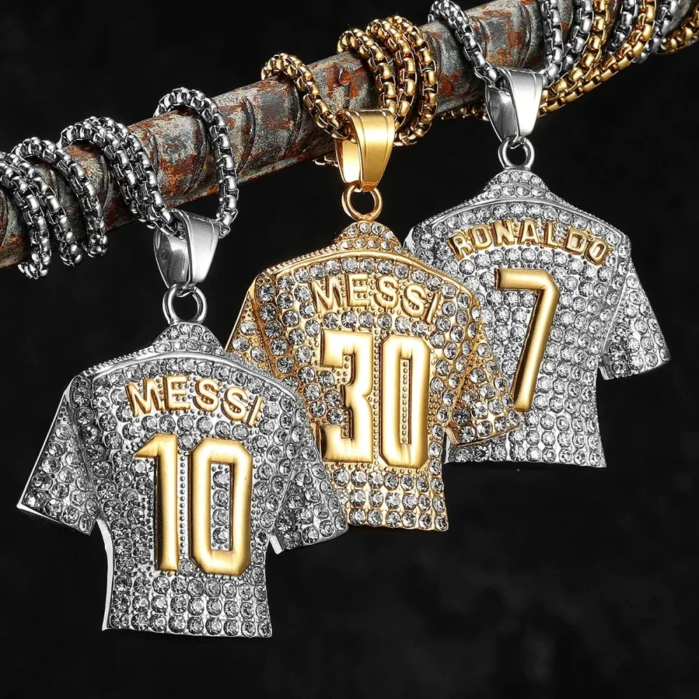 Fußballtrikot Messi Cristiano Ronaldo Neymar Mbappé Harland Männer Halsketten Edelstahl Anhänger Kette Modeschmuck Geschenke