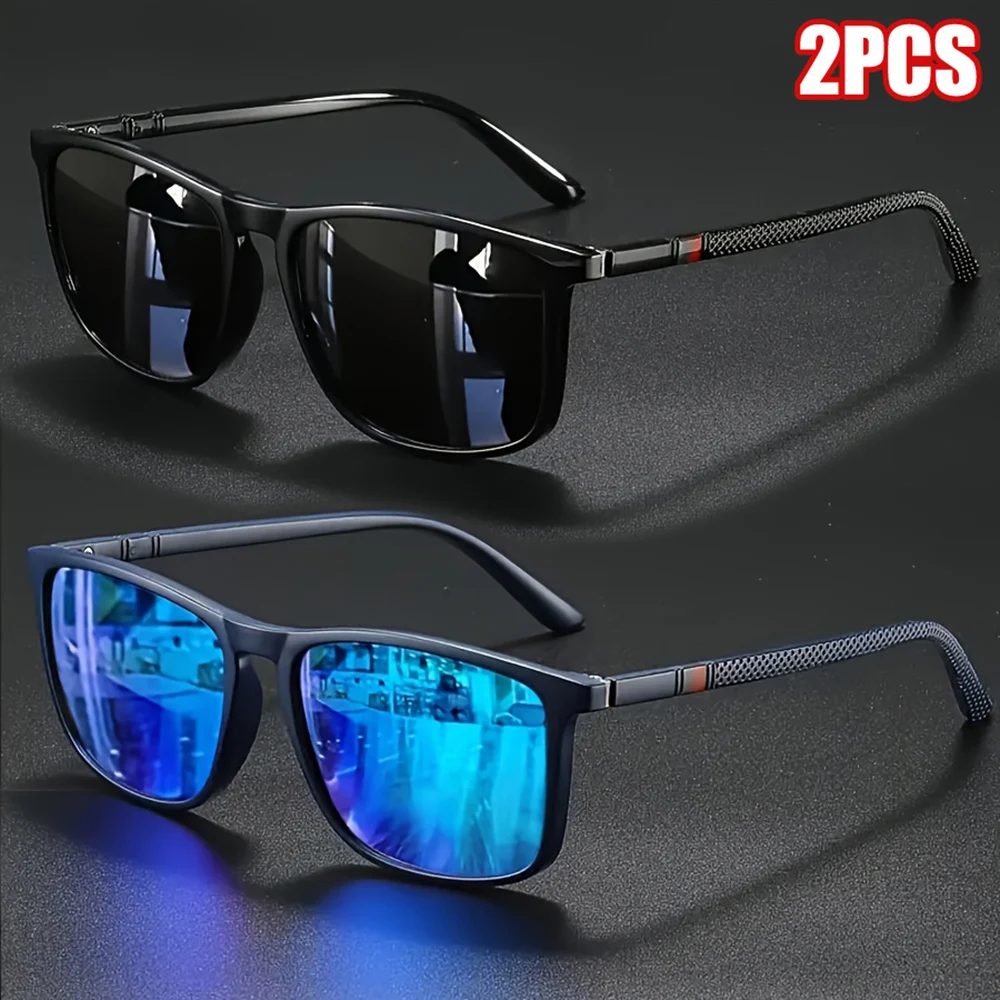 2 Stück Luxuriöse Quadratische Vintage Polarisierte Radsport-Sonnenbrillen UV400 für Männer und Frauen Modische Brillen für Reisen, Fahren und Angeln