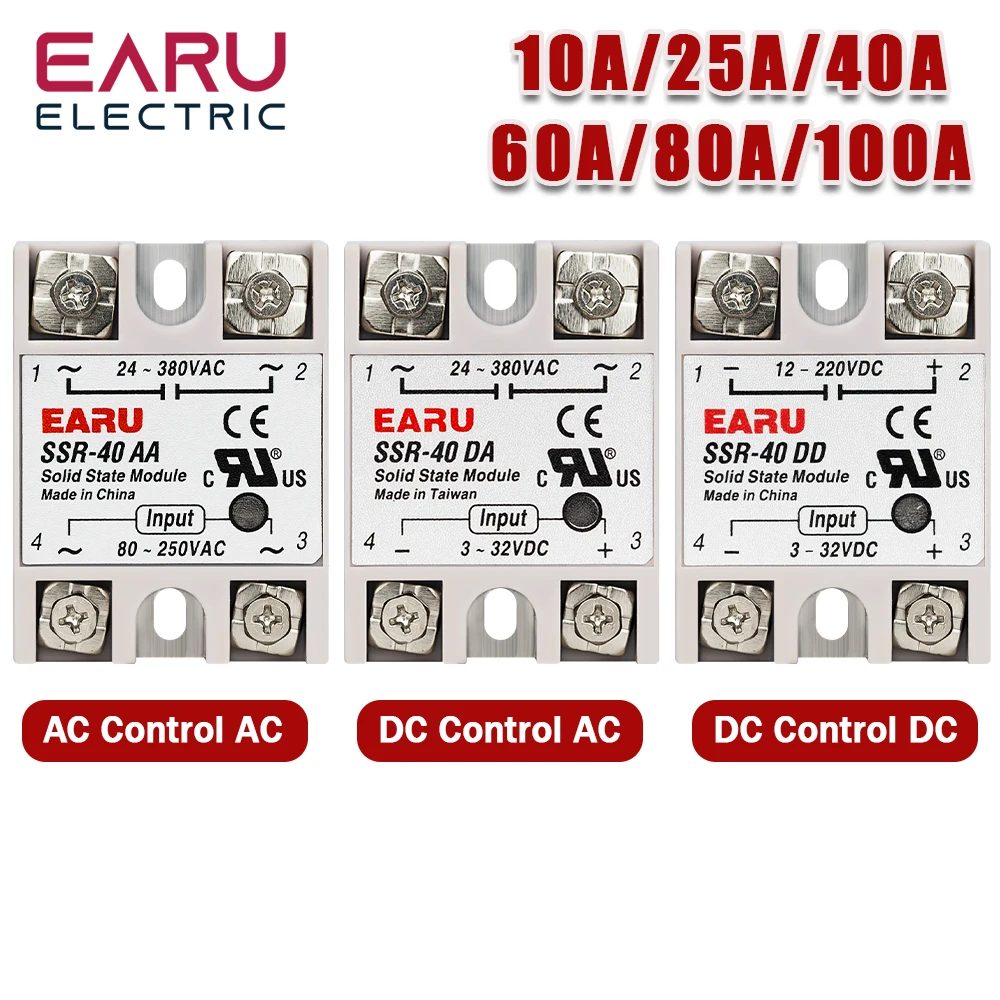 Halbleiterrelais Einphasig SSR-25DA SSR-40DA SSR-40AA SSR-40DD SSR 10/25/40/60/80/100A DD DA AA für PID-Temperaturregelung