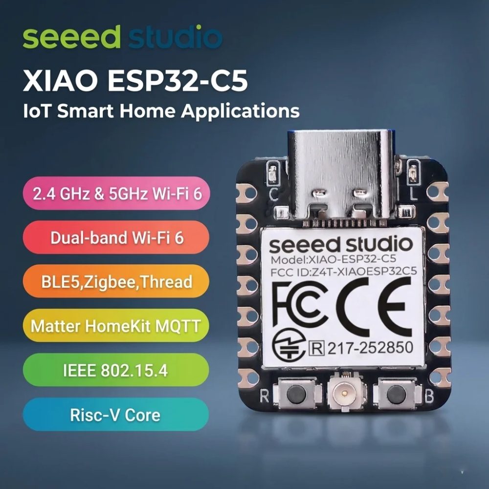 5GHz ESP32 C5 Seeed Studio XIAO ESP32C5 2,4GHz Wi-Fi 6 Modul Entwicklungsboard RISC-V, Bluetooth IEEE Zigbee Thread Matter HomeKit MQTT