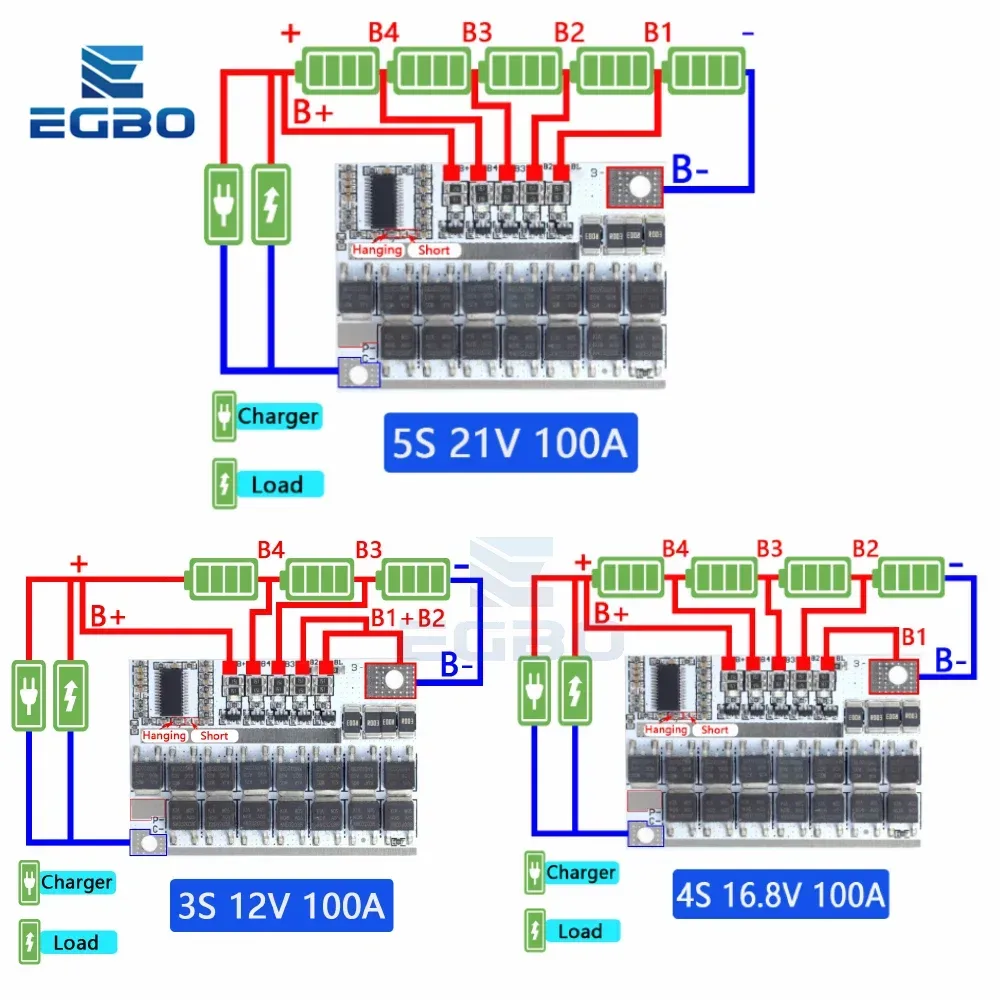 3S/4S/5S Bms 12,6V 16,8V 21V 3,7V 100A Li-Ion Lmo Ternäre Lithium-Batterie Schutz Platine Li-Polymer Balance Laden