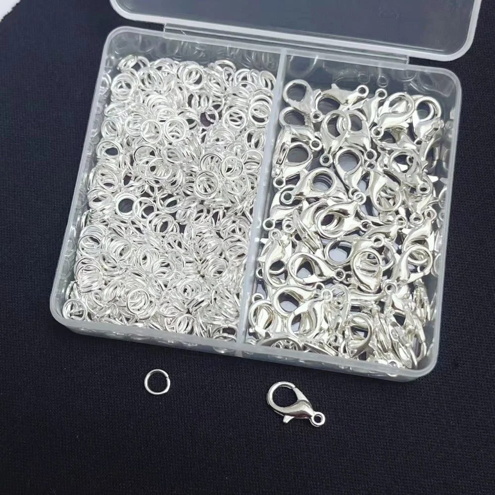 300 Stück/Box Silberfarbene Karabinerverschlüsse und offene Ringe für Armbänder, Halsketten, Verbinder, DIY-Schmuckherstellung, Zubehör, Zubehörset