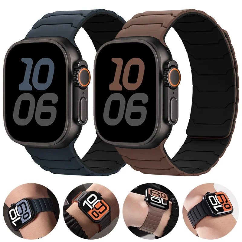 Armband für Apple Watch Ultra 2 Band 49 mm 45 mm 44 mm 40 mm 42 mm 46 mm 41 mm 38 mm magnetisches Silikonarmband IWatch Serie 10 SE 9 8 7
