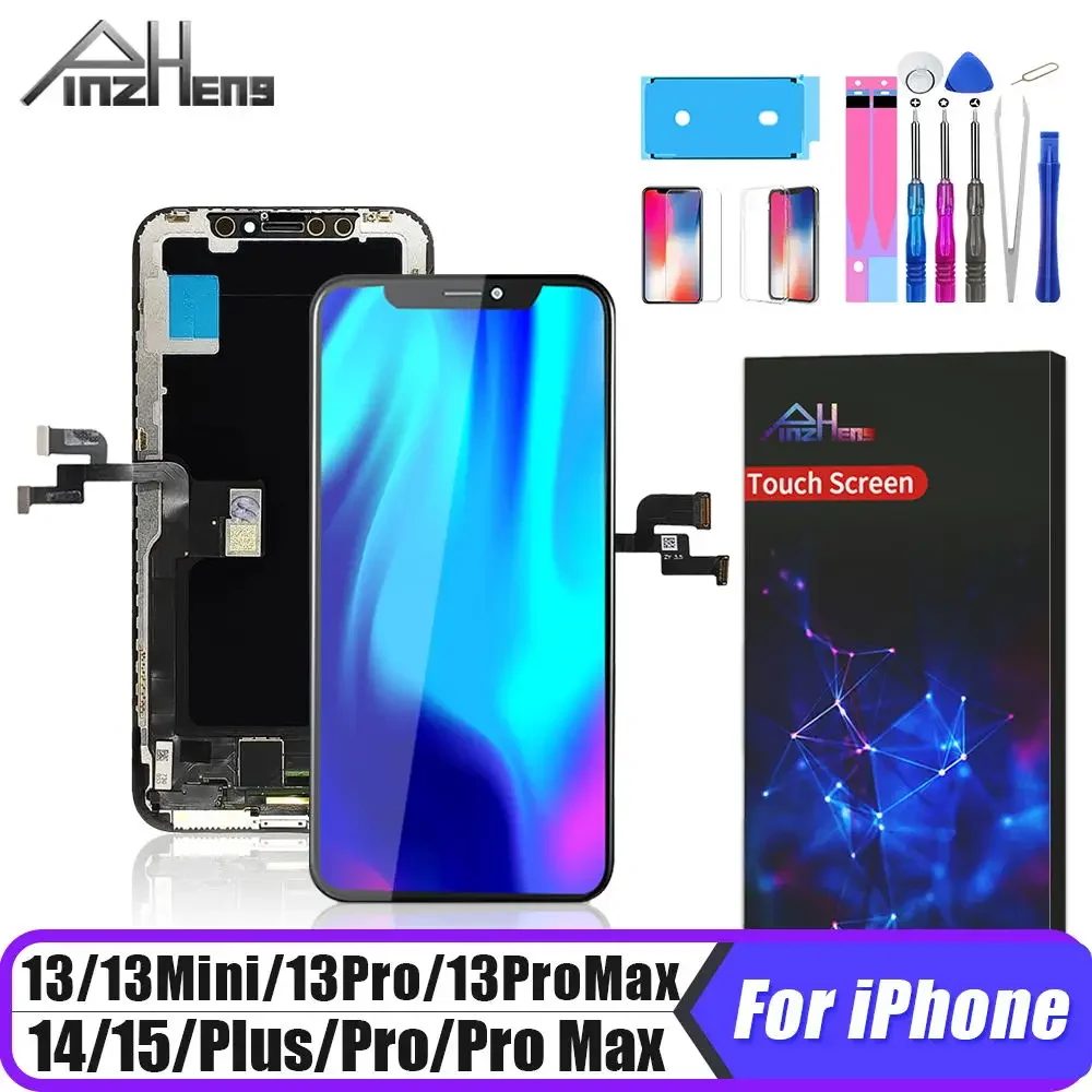 PINZHENG Hochwertiger Bildschirm INCELL LCD OLED für iPhone 14 Pro 15 Plus 13 Pro Max Displays für iPhone Ersatz mit Werkzeug
