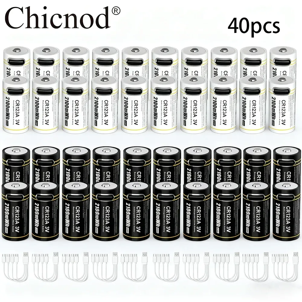 CHICNOD 2-40PCS TYPE-C Wiederaufladbare Li-Ion Batterie CR123A 3V 2100mWh Lithium Batterie 3V Kamera Batterie CR17345 DL123A EL123A 123