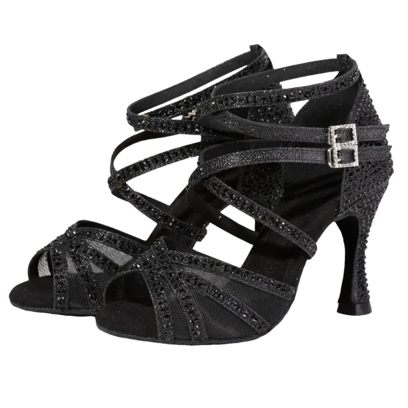 Neue Latein-Tanzschuhe für Erwachsene Frauen, 7,5 cm Absatz mit Diamantbesetzter Weicher Sohle, Perfekt zum Tanzen