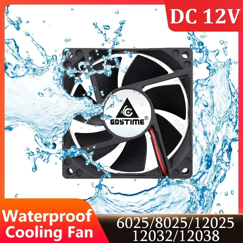 Gdstime 12025 IP67/IP68 Wasserdichter Lüfter DC 12V 6025 8025 12038 12032 Gebläse Kugel-/Sleeve-Lüfter Industrieller Ultraschall-Luftbefeuchter