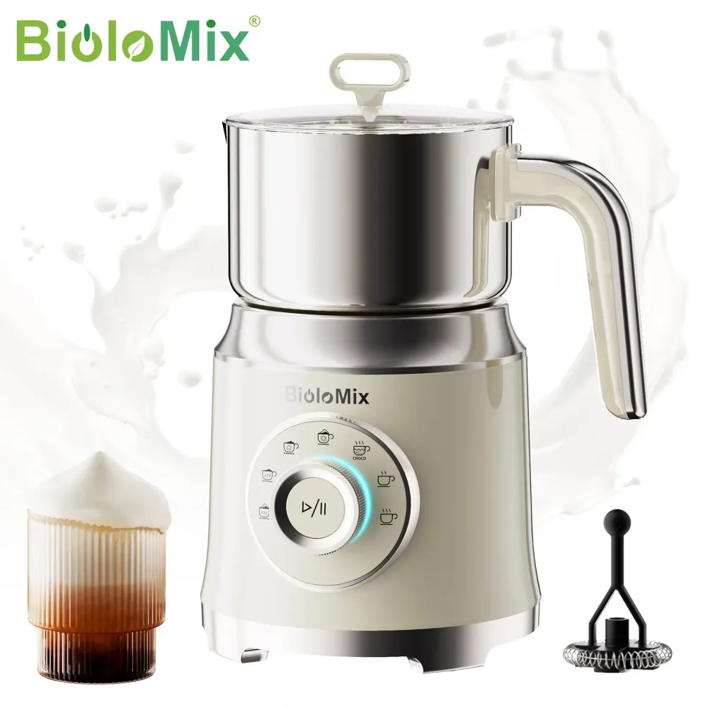 BioloMix 7-in-1 Elektrischer Milchaufschäumer, Abnehmbarer Dampfgarer ? Automatischer Heiß-/Kaltschaum-Maker für Kaffee, Latte & Heiße Schokolade