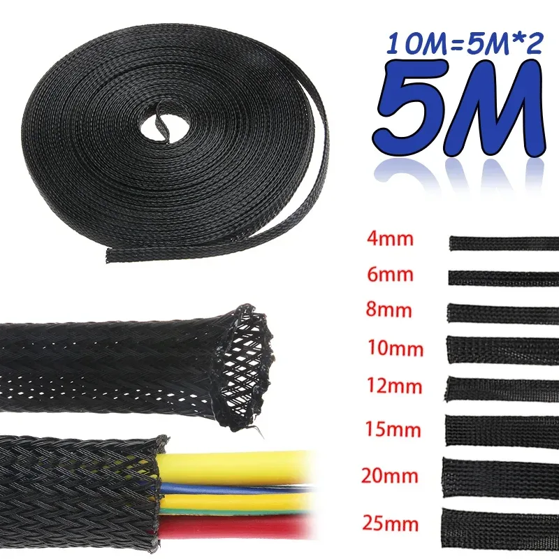 5 m enge, erweiterbare PET-Kabelhülsen, Drahtverschraubung, Kabelschutz Ø:4/6/8/10/12/15/20/25 mm, Isolierung, geflochtener Schlauch