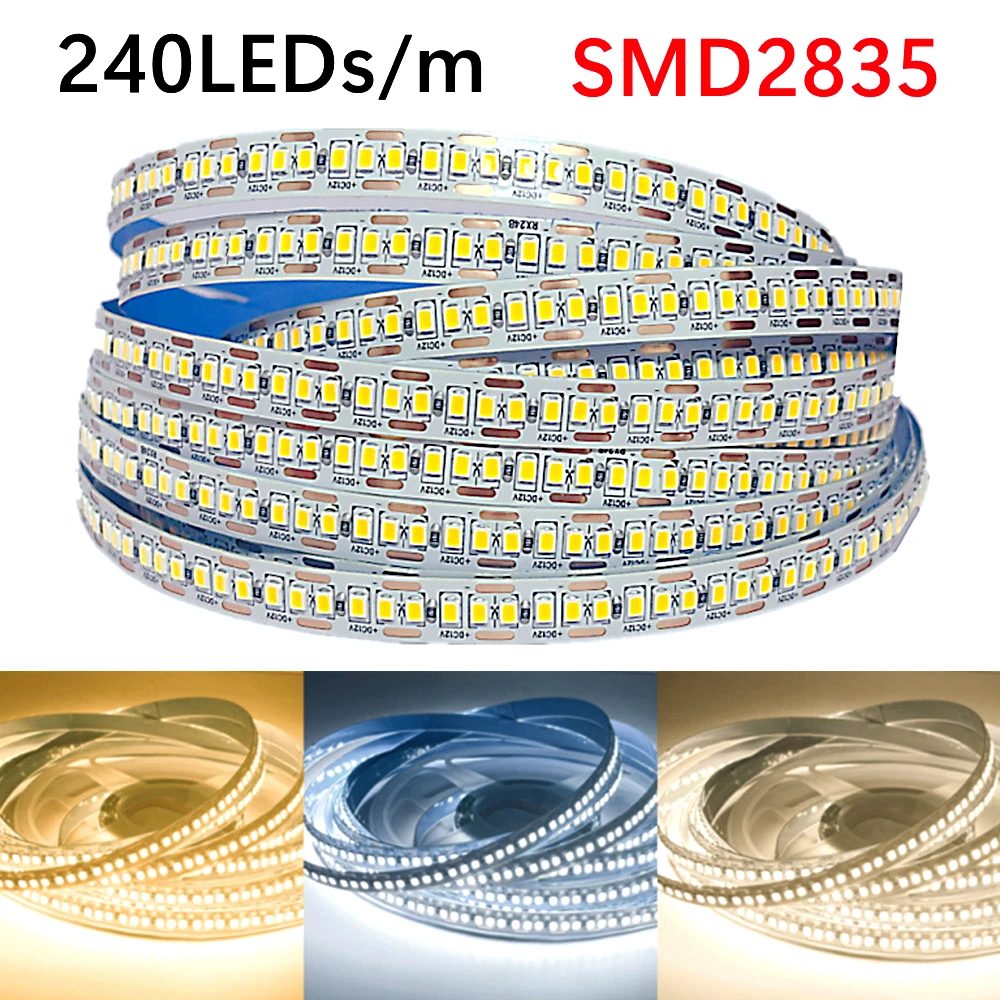 10M 5M SMD2835 LED-Lichtleiste 12V 24V Hohe Dichte 240LEDs/M Dimmbare flexible Streifenleuchte für Raum-TV-Hintergrunddekoration