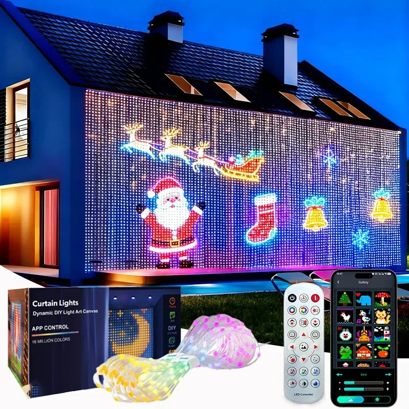 1/2 Stück Smarte LED-Lichtvorhänge, LED-Lichterketten, App-Steuerung, Musik-Synchronisation, DIY-Muster, wasserdicht, für Innen- und Außenbereich, Party-Dekoration