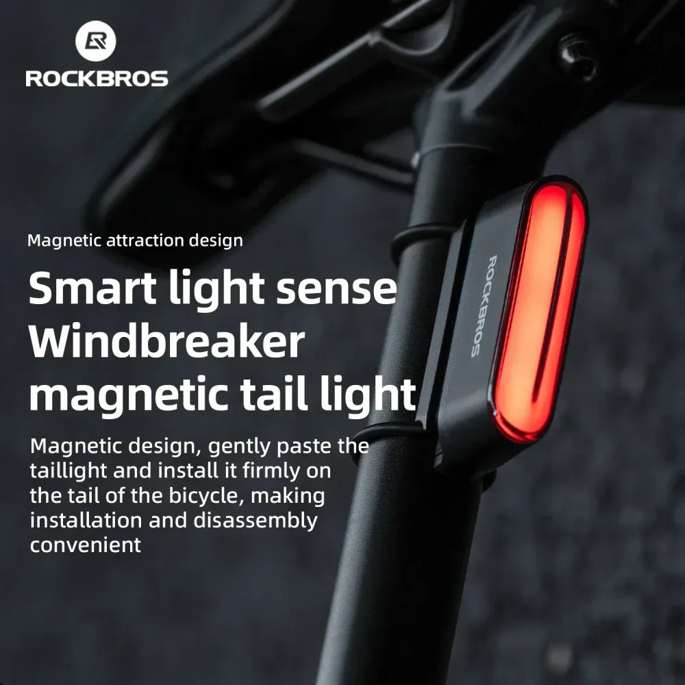 ROCKBROS Smart Start-Stop Fahrrad-Rücklicht, magnetisches Rücklicht, 7 Modi, LED, Fahrrad, Nachtfahrwerk, intelligenter Bremssensor