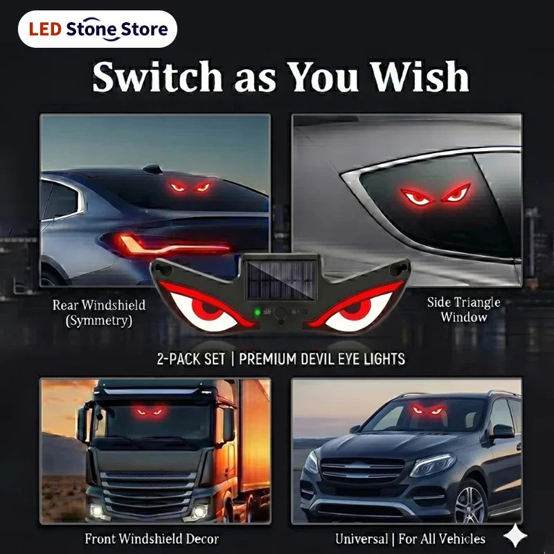 Coole DEMON EYE Ambientebeleuchtung Solarbetriebene Atmungsaktive Neonlichter Auto-Dekoration Heckscheiben-Atmosphärenbeleuchtung Auto-Zubehör