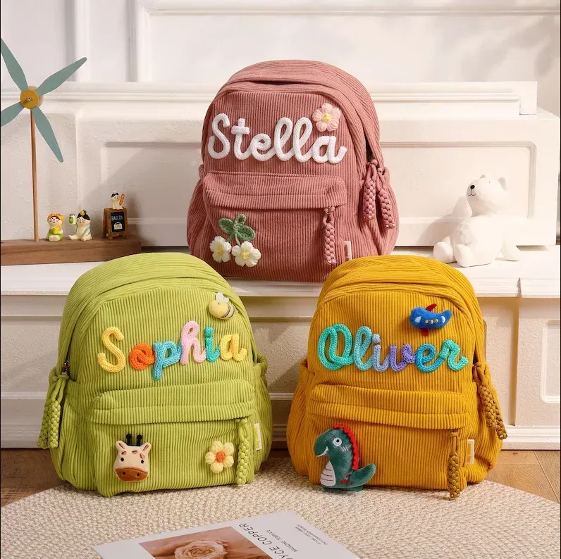 Personalisierter Kinderrucksack mit Namen, Individuelle Rucksäcke als Geschenk, Kleinkind-Büchertasche, Cord-Rucksack für Kinder, Geschenke zum Schulanfang