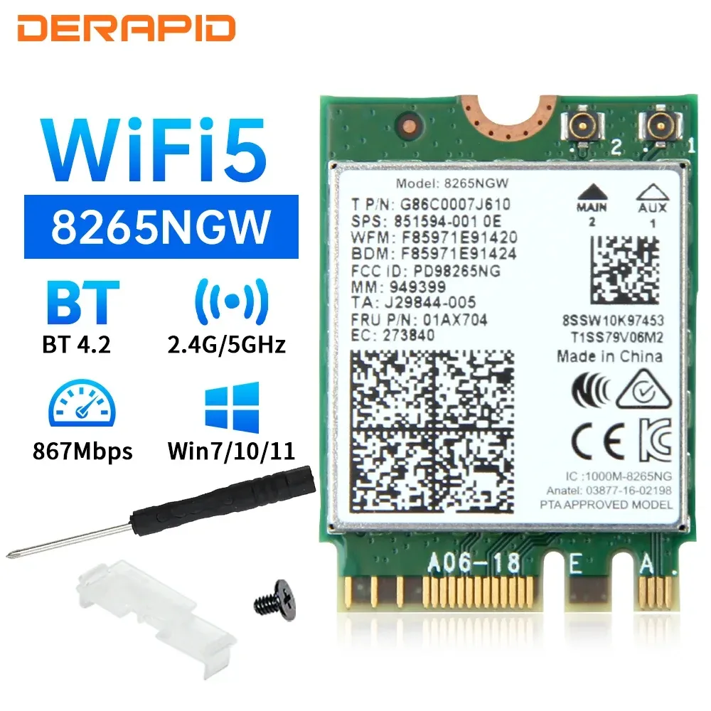 Für Intel 8265 AC8265 8265NGW NGFF für M.2 867M Wifi Karte WIFI Bluetooth-Kompatibel 4,2 Netzwerk Adapter dual Band Für Win7/10/11