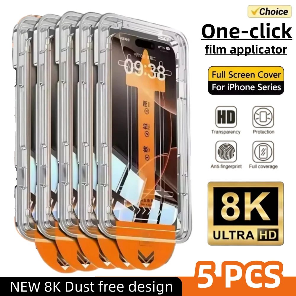 5 Stück Einfach zu Installierende Hochauflösende Displayschutzfolie für iPhone 17 15 14 Pro Max 16 13 16e 12 Mini 11 XR Plus Air Gehärtetes Glas