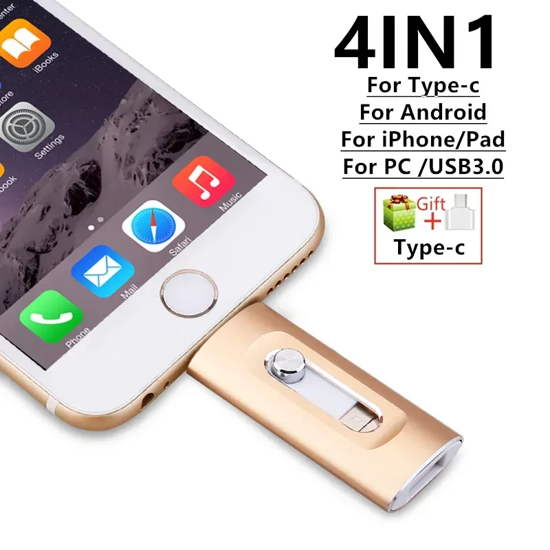 für iPhone USB-Flash-Laufwerk USB 3.0 Pendrive 4in1 Mirco 512G 256G 128G 32G Memory Stick Android Für Samsung Huawei Xiaomi