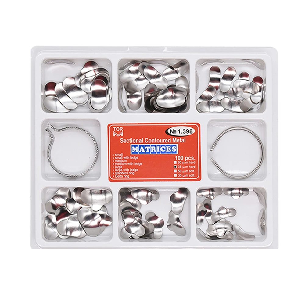 100 Stück Dental-Schnittmatrize, konturiertes System, Metall, Zahnmedizin, Harzklemmung, Trennring, autoklavierbar, Dental
