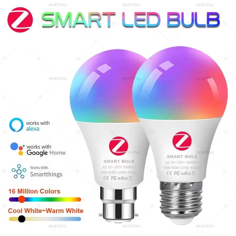 Zigbee 3.0 Smart Led Bulb 110V 220V E27 B22 Lampen RGBCW Funktioniert mit Alexa Echo Plus Google Home Assistant APP Sprachsteuerung 2MQTT