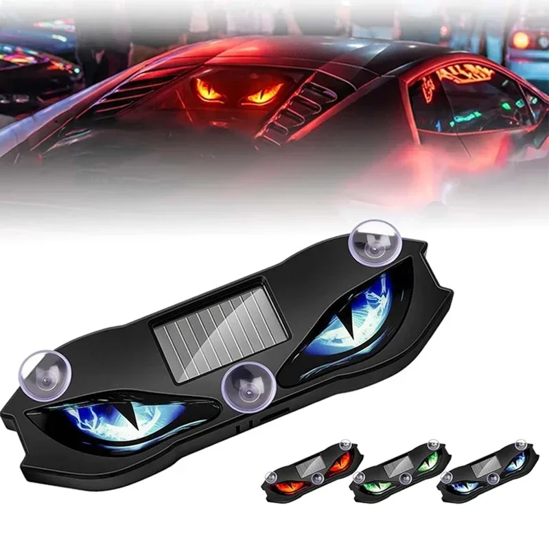 Solar-Augenlicht USB-Aufladbares Auto-Fensterlicht mit Saugnapf Dynamisches Dämonenauge LED-Warnlicht für SUV und LKW