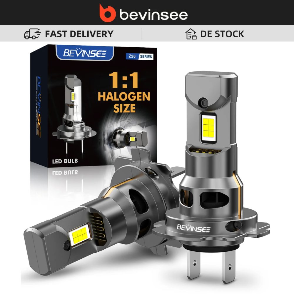 BEVINSEE H7 H1 H3 LED-Glühbirnen 70W 12000LM Canbus 1:1 Halogen-Größe Plug&Play 6000K Weiß Turbofan Kabellos H11 9005 HB3 H27 880 881 LED-Auto-Nebelscheinwerfer 12V