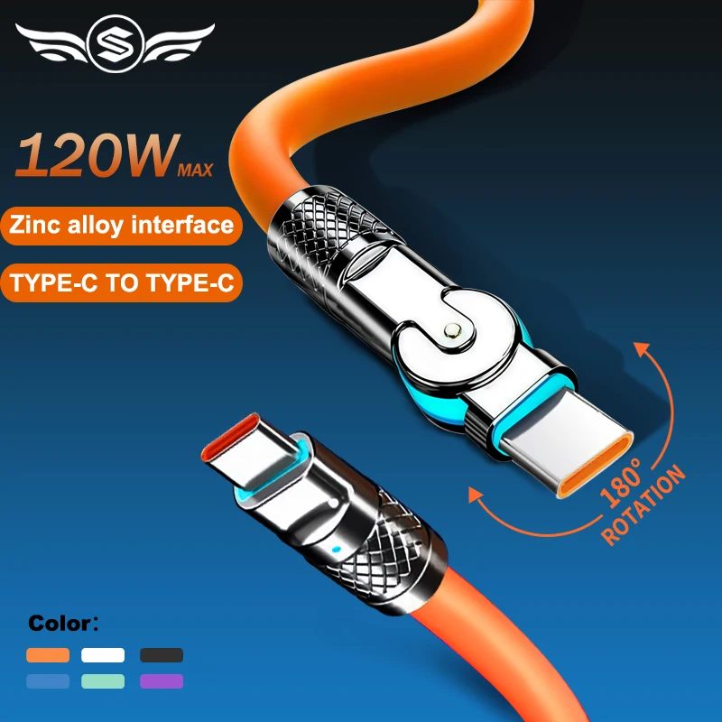 120 W 6a Superschnellladung Typ C Silikon 180 °   rotierender Winkel TYPE-C-C Datenkabel 1M 2M USB-Kabel USB C auf C Ladekabel