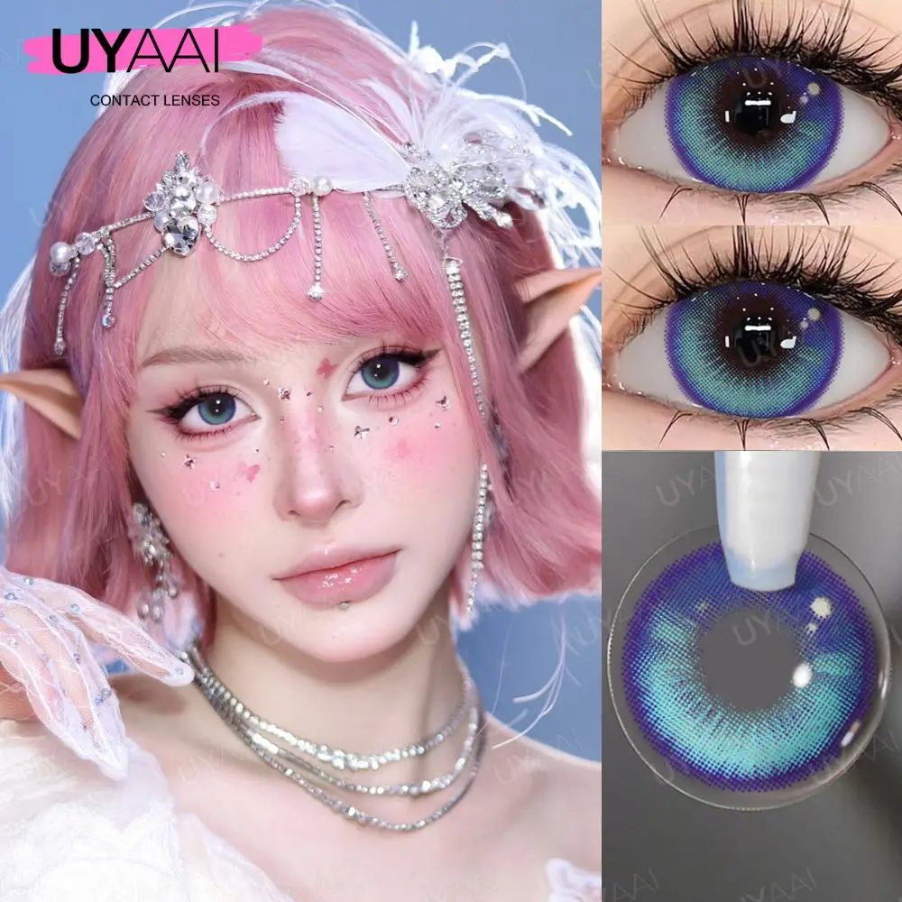 UYAAI Farbiger Kontakt Koreanische große Augen Graue Linse Jahresgebrauch Natürlich Neu Kommen Make-up Grün Blaue Linse Hohe Qualität Schneller Versand