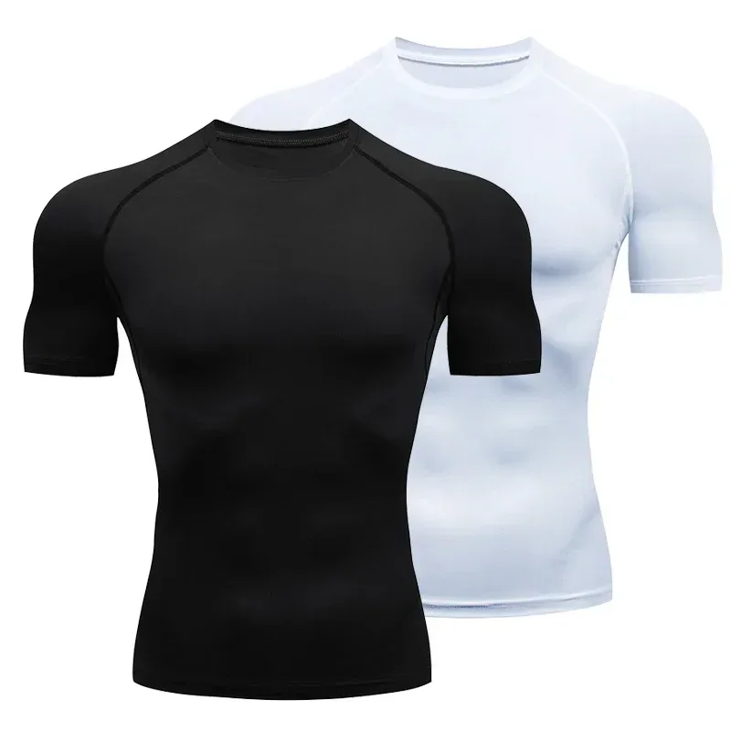 Herren Gym Sport T-Shirt Kompression Elastisch Schnelltrocknend Eng Anliegend Schweißableitend Atmungsaktiv Jogging Laufen Fitness Athletik Workout Tee