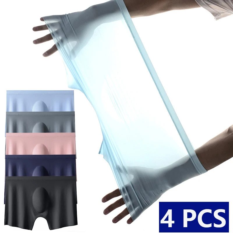4PCS männer Eis Seide Ultra-dünne Nahtlose Shorts Sexy Dessous Solide Atmungsaktive Boxer Briefs Männer Unterhosen