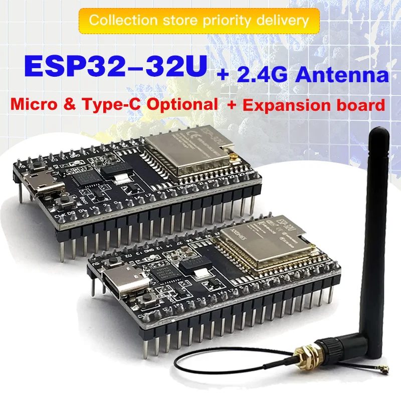 ESP32-WROOM-32U DevKitC WiFi Bluetooth IoT Entwicklungsboard mit 2,4G Antenne & Arduino+-Kompatibilität für Drahtlose Programmierung