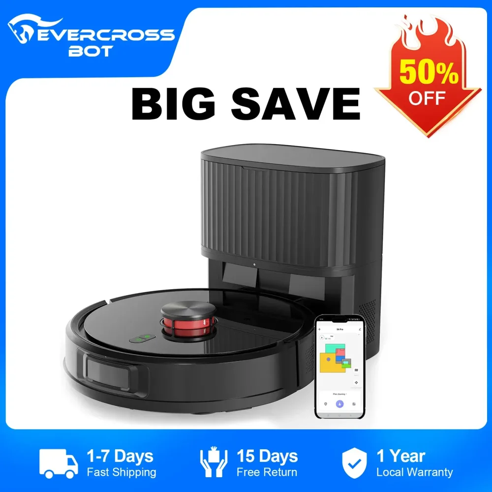 EVERCROSS BOT S6 PRO Saugroboter mit Wischfunktion und Absaugstation, LiDAR 2.0 Navigation, 8000Pa Saugkraft, 180 Min Laufzeit