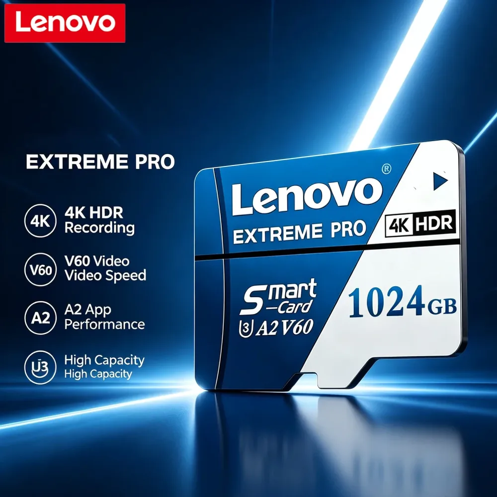 Lenovo 1 TB Extreme Pro Micro SD-Karte, hohe Geschwindigkeit, U3, V60, 4K Full HD, Speicherkarte, 128 GB, 256 GB, 512 GB, TF-Flash-Karten für Smartphones und Drohnen.